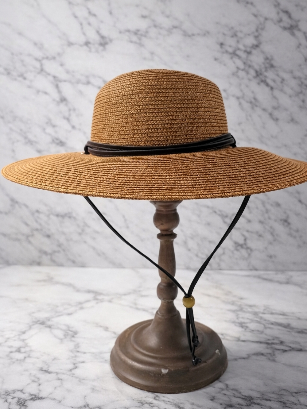 Sloggers Wide Brim Straw Sun Hat with Black Chin Cord - Brown